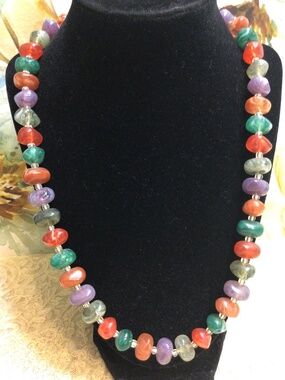 Vtg Lucite Nugget Bead Choker Necklace, Faux Stone Rainbow Colorful Retro
